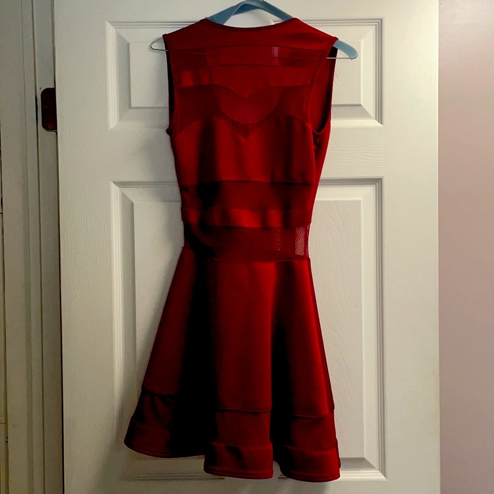 Maroon Mesh Skater Dress